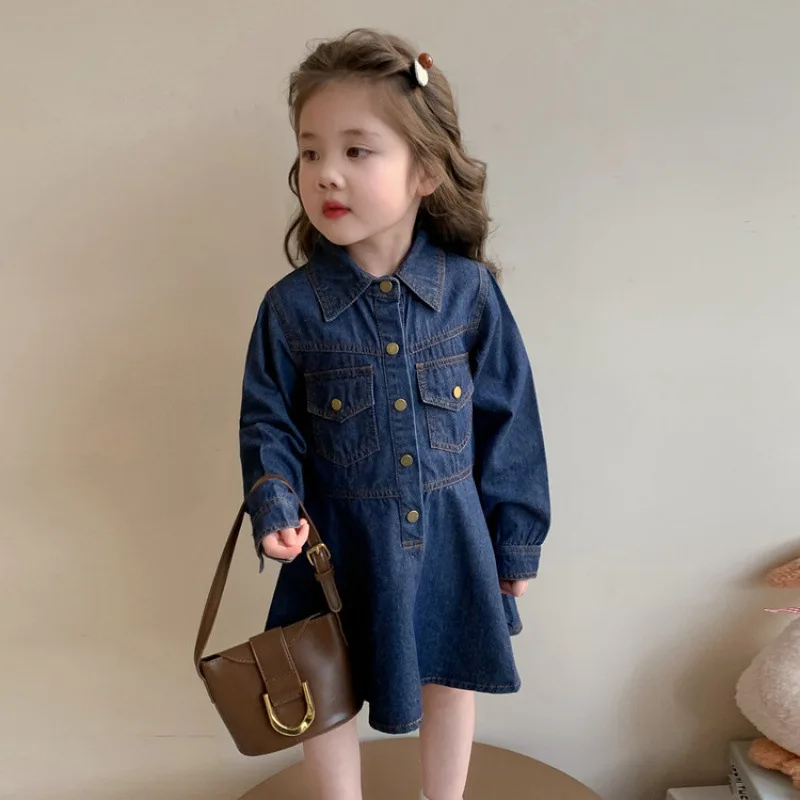 

Girls' Dress Spring and Autumn New Style Baby Girl Denim Dress Children's Fashionable Princess Dress Autumn Outfit