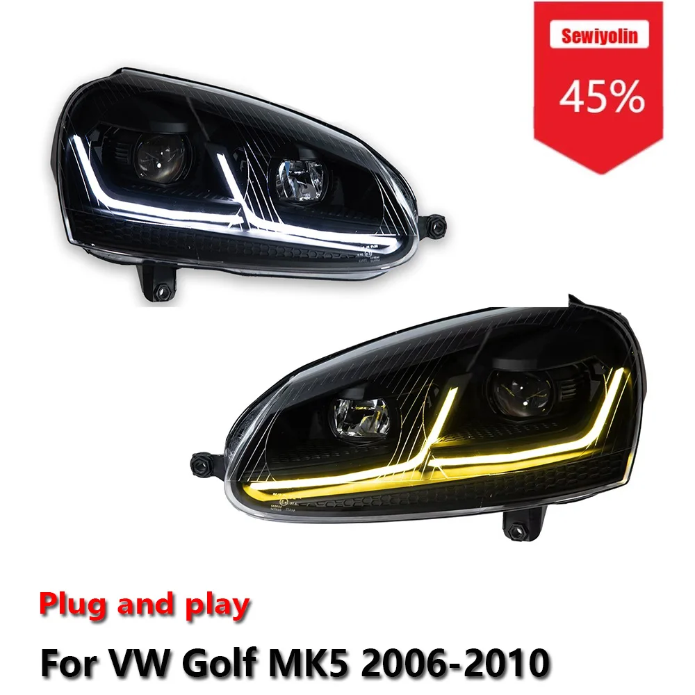 

Sewiyolin Car LED Headlight Assemblies For VW Golf MK5 2006-2010 Fog DRL Brake Turn Signal Lamp Plug and Play