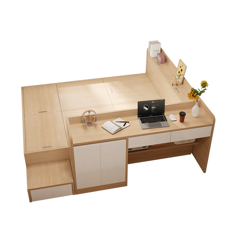 

Children's room tatami bed with desk cabinet integrated single multi-person bed pedal multi-functional floor storage bed