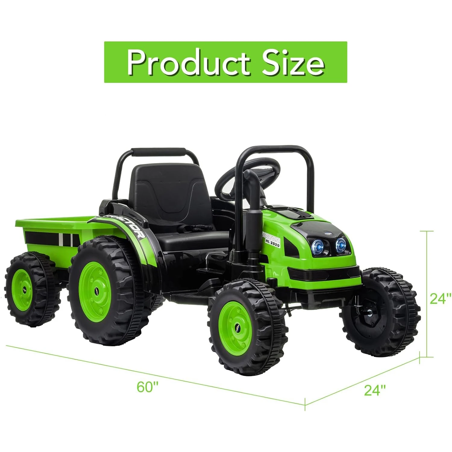 Samochód ciężarówka do jazdy dla chłopców i dziewcząt, traktor dla dzieci z podwójnym silnikiem 35W z odłączanym przyczepą, muzyką, światłami LED i pasami bezpieczeństwa.