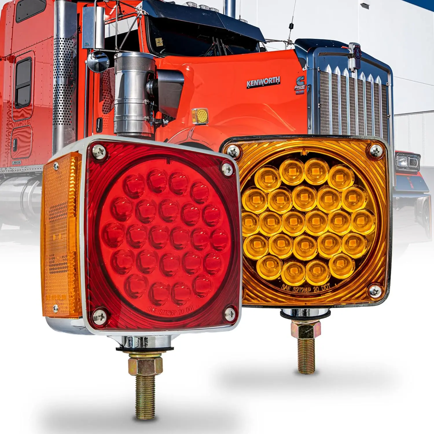 

TRUE MODS 50 LED Square Fender Light Set for 80' Wide Semi-Truck, Amber/Red, DOT FMVSS-108, Single Stud