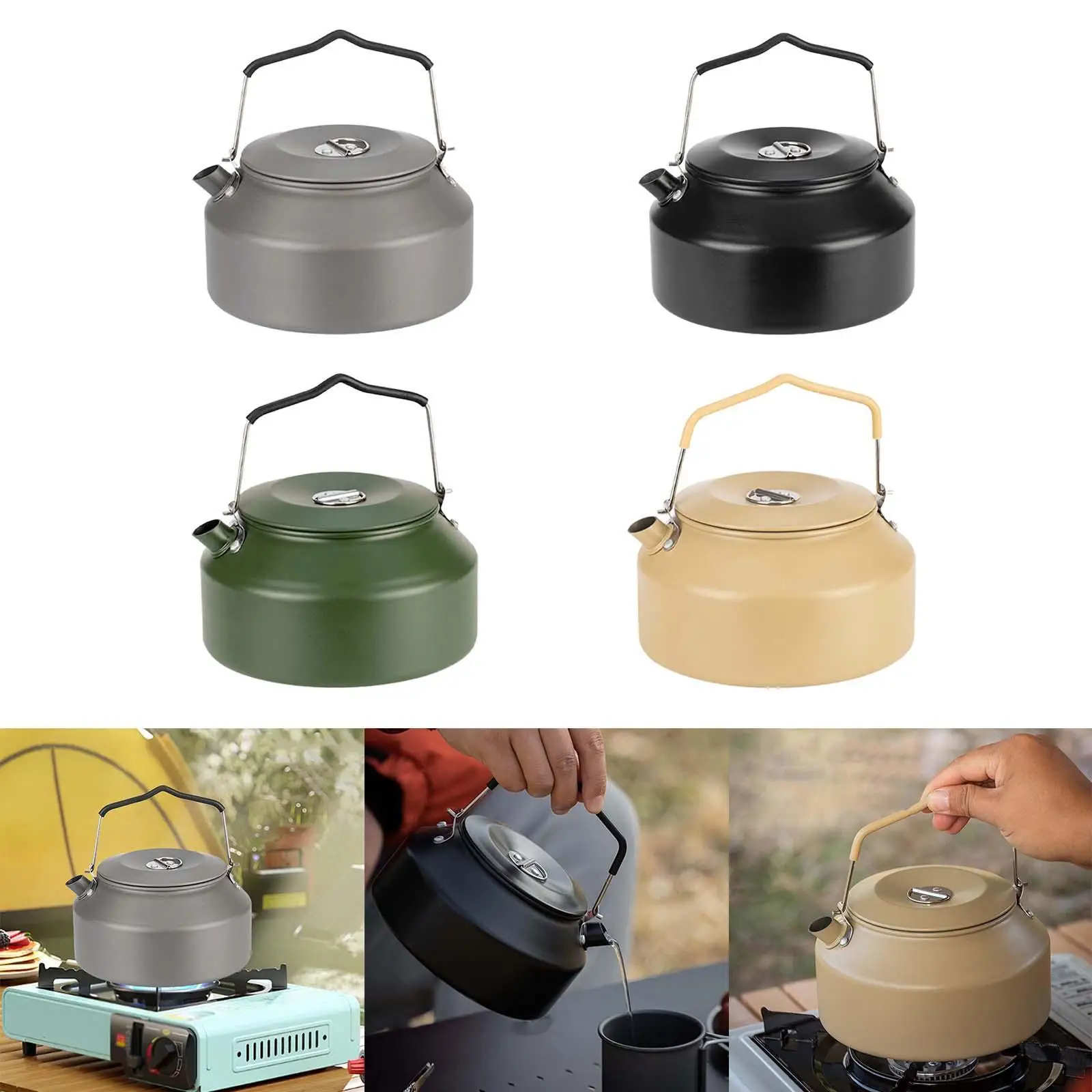 Camping Water Kettle Boiling Water 1.6L Tea Pot Kitchen Portable Cook Pot Teakettle for Barbecue Travel Mountaineering Hiking