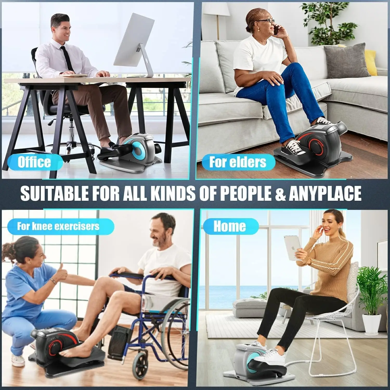 Elassortic Leg Exerciseur pour personnes âgées, machine elliptique sous le bureau, portable, assis, vu à la télévision