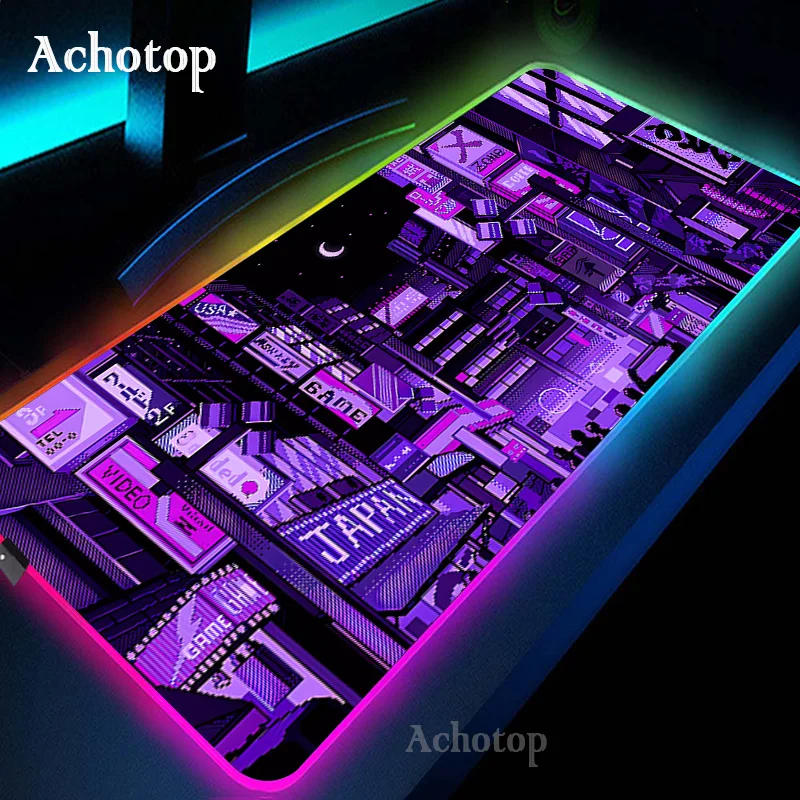 Tapis de souris de jeu RGB Neon Art japonais, grand tapis de souris LED, sous média, PC Gamer, bureau, polymères, 900x400mm