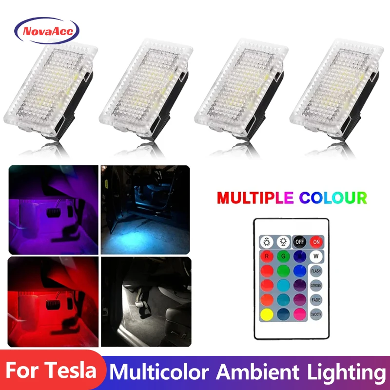 For Tesla RGB LED Lights Bulbs Kit Atmosphere Lamp Projector Trunk Lamp With Remote Control Car Interior for Tesla Model Y 3 X S