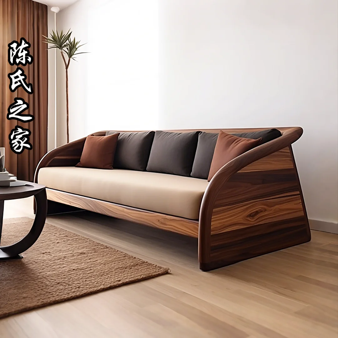 New Chinese-style household living room small apartment multi-person solid wood atmosphere sofa