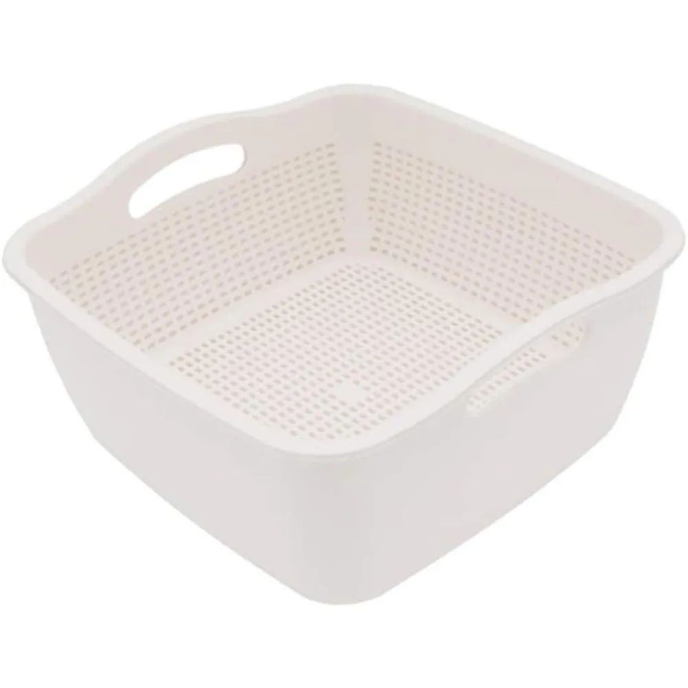 

2-in-1 Kitchen Colander Food Strainer Bowl Sets，Multifunction Large Plastic Washing Bowl and Strainer (white) (A18)
