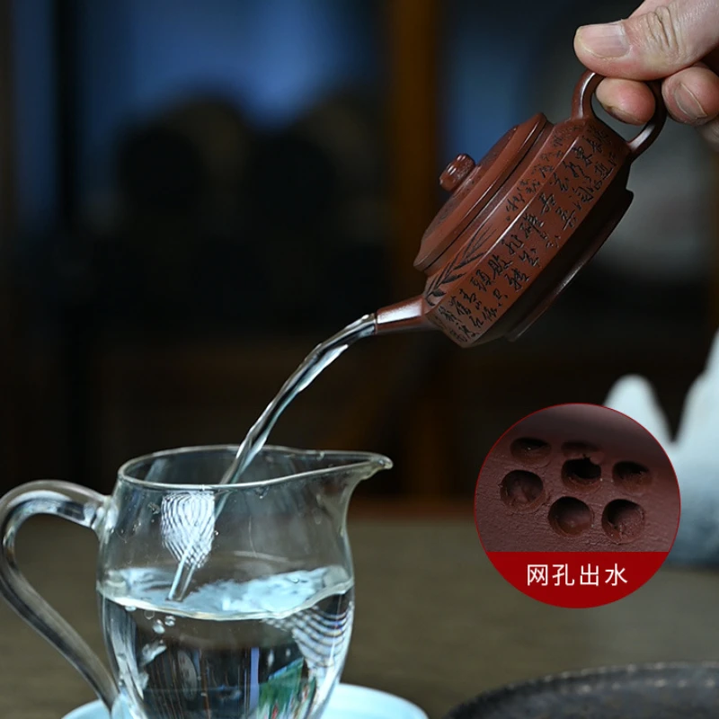 150ml Antique Yixing Purple Clay Teapots Handmade Bamboo Joint Pot Raw Ore Red Skinned Dragon Mud Kettle Chinese Zisha Tea Set