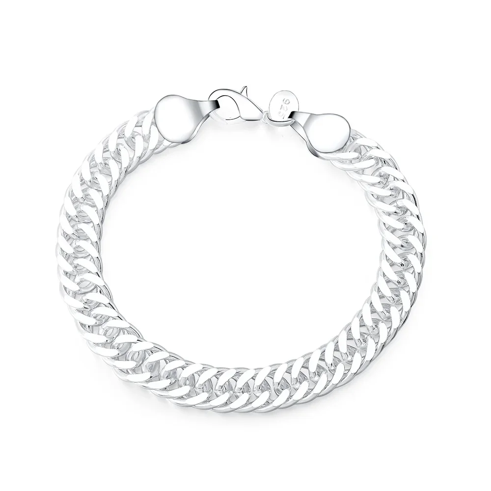 Promotion 100% Authentic 925 Sterling Silver Women Chain Bracelet 10MM Wholesale Fashion Men's High Quality Exquisite Jewelry