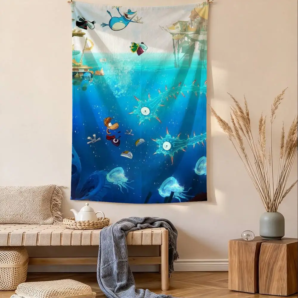 Rayman L-Legends Cartoon Platform Adventure Game Tapestry Tropical Ocean Wall Hanging for Bedroom Living Room Dorm Home Decor
