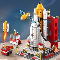 1000pcs 6 in 1 Space Series Spacecraft, Rocket Launch Tower, Spaceship Modle Building Block Set Toys