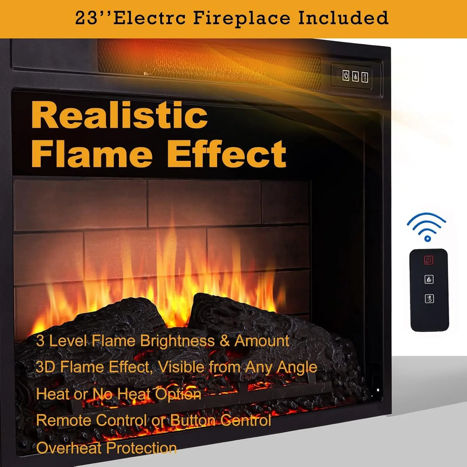 3D Electric Fireplace TV Stand Wooden Media Center w/Storage & Barn Door Adjustable Flame for TVs up to 65'', Customized