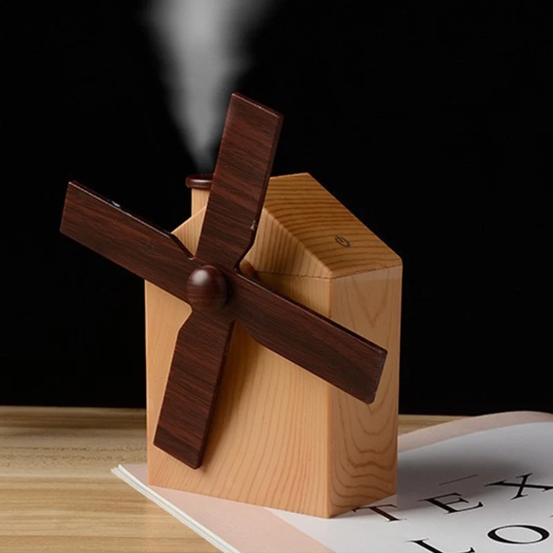 New Vintage Windmill Creative Mini Desktop Wood Humidifier Wood Grain House USB Aroma Machine