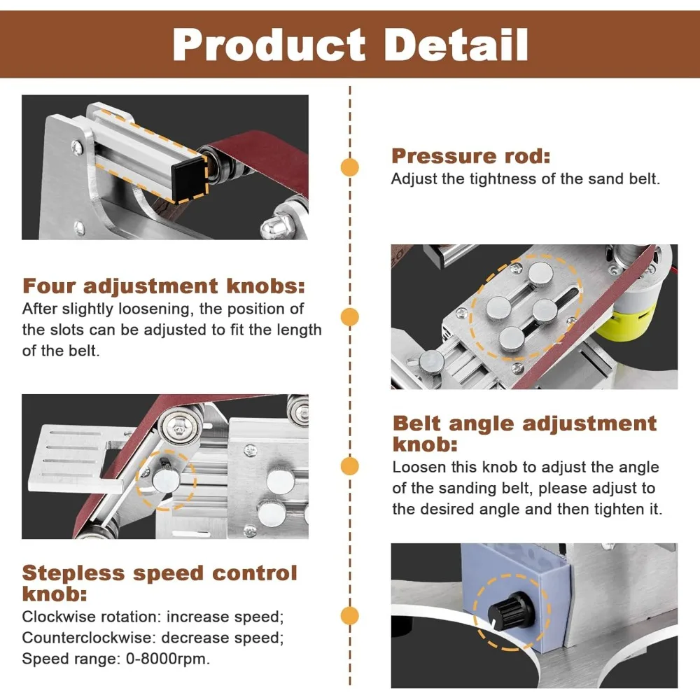 Electric Belt Sander Knife Sharpener 1.2 x 21-Inch with Variable Speed Control, Benchtop Sanding Belt Machine Diy Grinding Polis