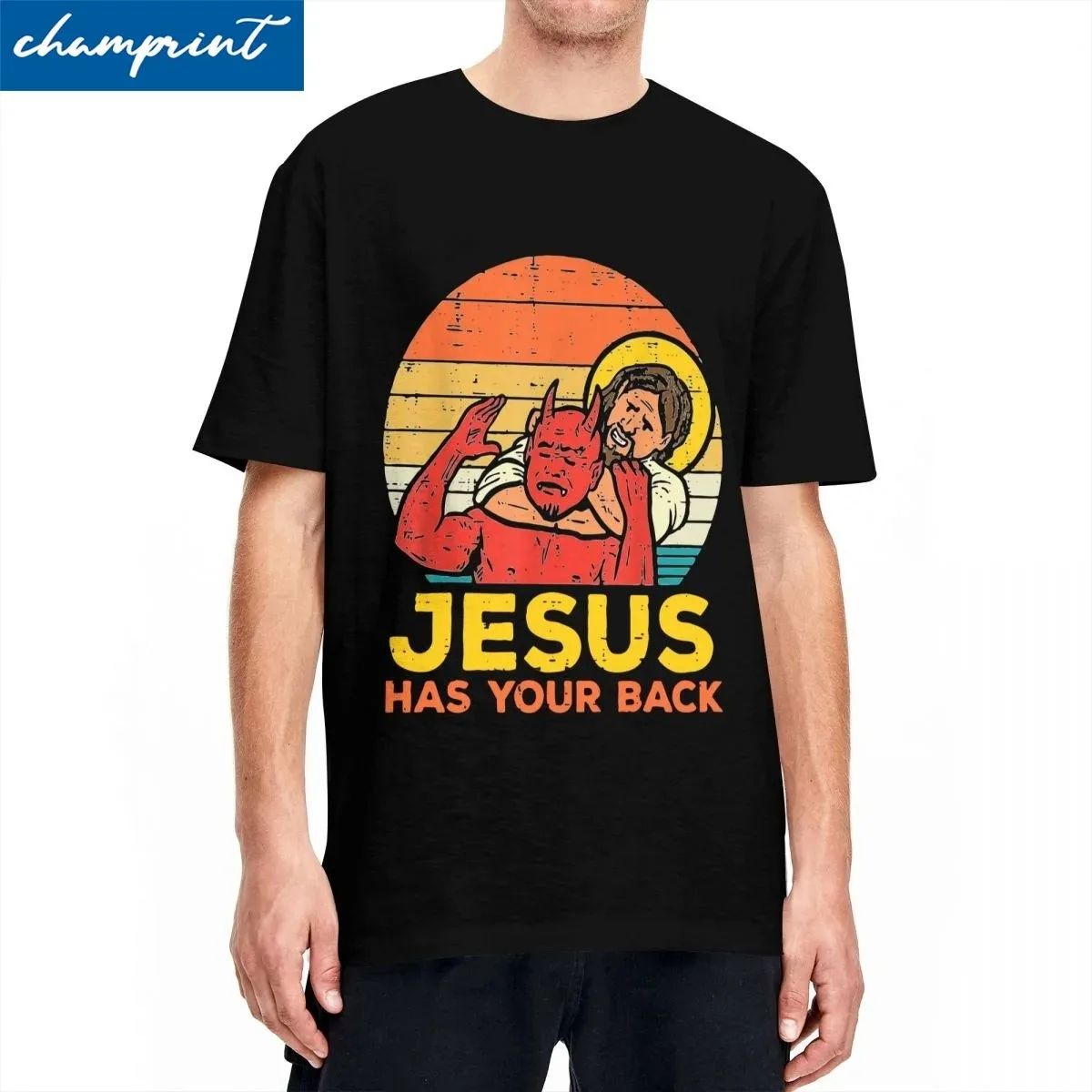 Cotton Men\'s t shirt Jesus Has Your Back Jiu Jitsu Retro Christian Men TShirt women\'s Oversized T-Shirt Mens streetwear top