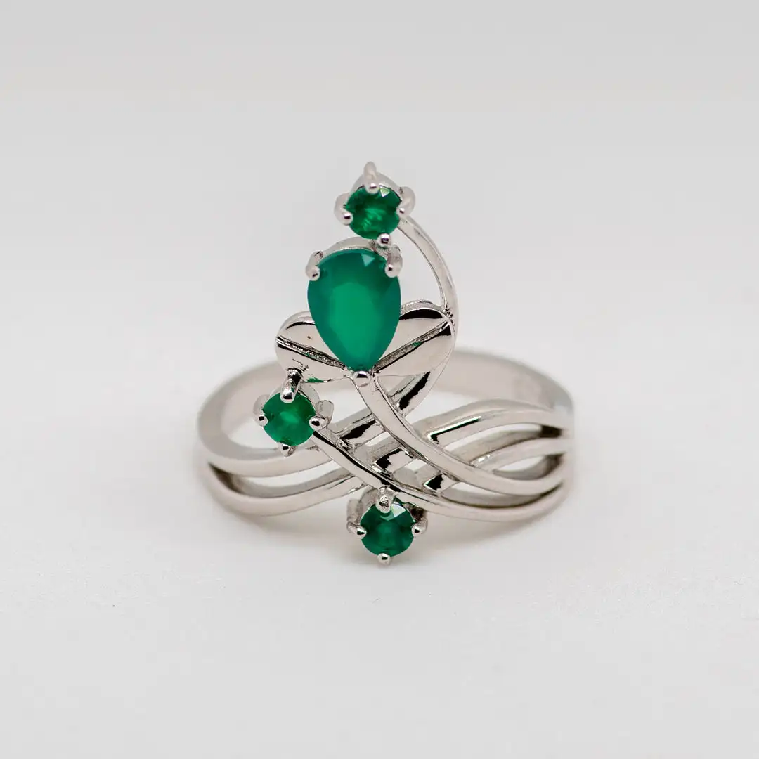 Gem\'s Ballet 0.97Ct Natural Green Agate Gemstone Ring Solid 925 Sterling Silver Flower Ring For Women Wedding Fine Jewelry