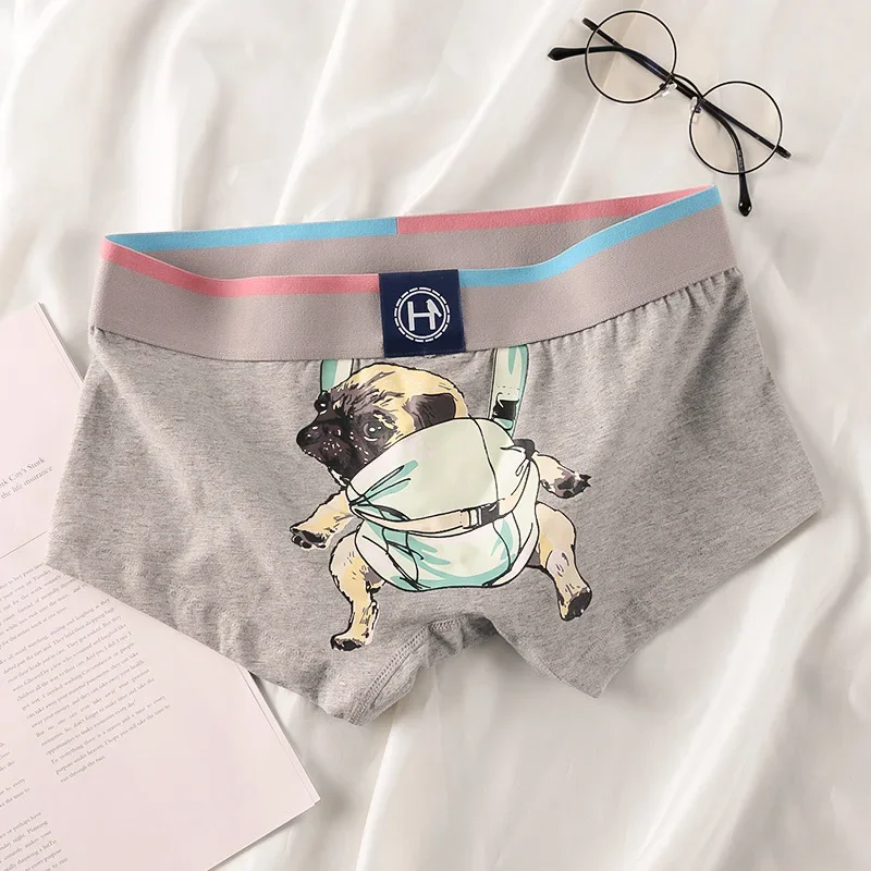 Funny Dog Printing Cotton Boxer Briefs Men Personality Underpants Gifts for Man U Bulge Pouch Panties Youth Student Boxer Shorts