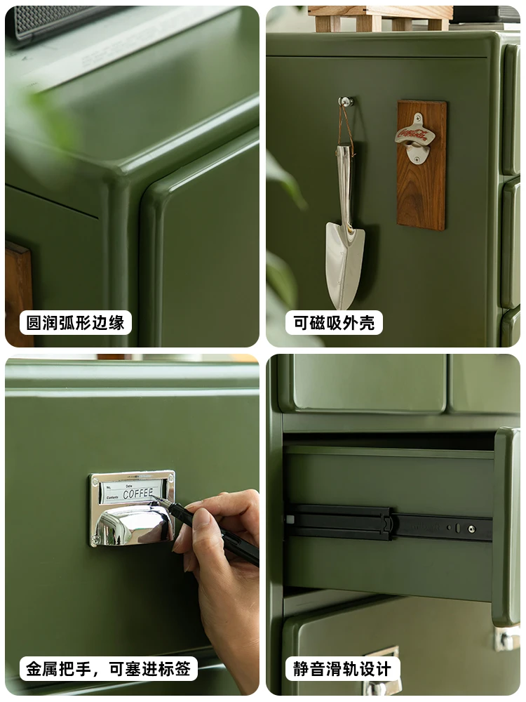 Retro-Blechschrank, vierstöckige Schlafzimmerkommode