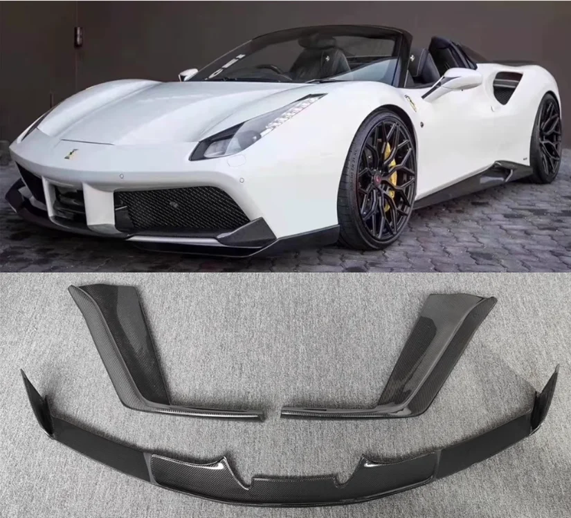 3PCS/SET Real Carbon Fiber Front Bumper Lip Splitters Cup Flaps Lid Cover For Ferrari 488 2015-2023