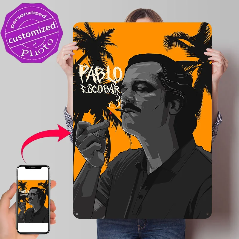 Pablo Escobar Personalized 3D Textured Metal Poster Wall Art Vintage Tin Signs for Decor Living Room Decoration Man Wand Deko