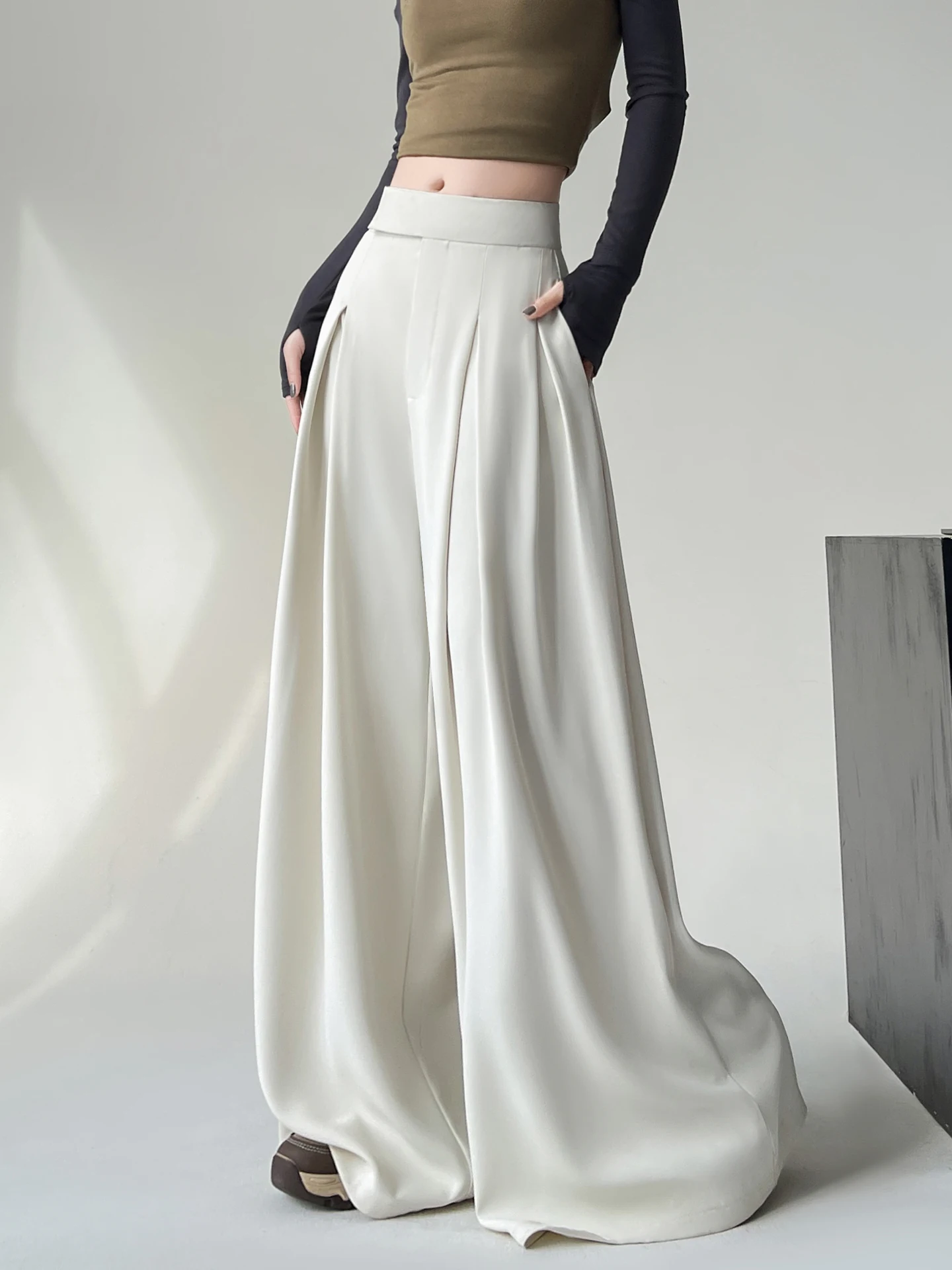 

Брюки-палаццо удлиненные с высокой талией, драпированные, в пол, повседневные, для высоких женщин