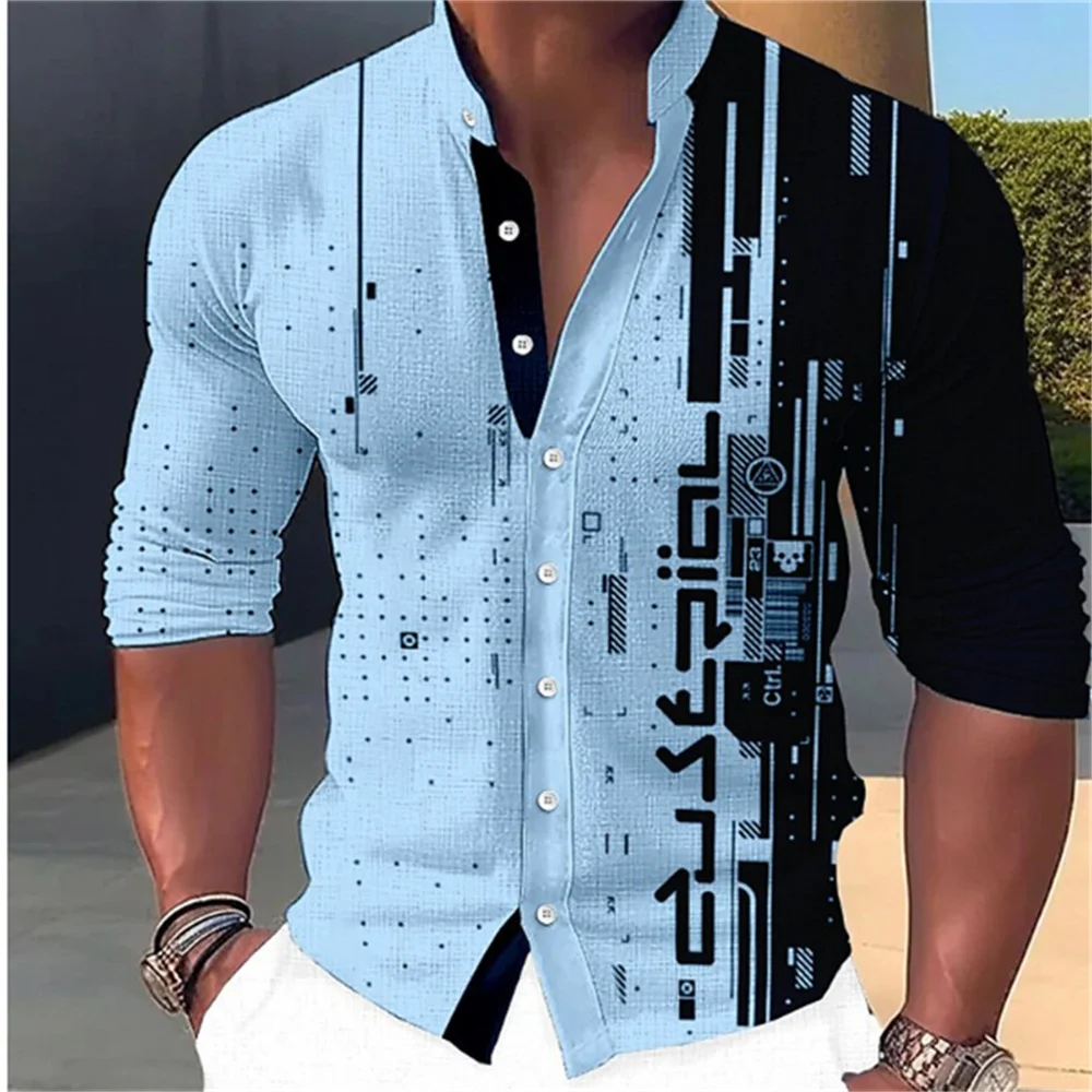 2023 Fashion and Fashion Standing Neck Shirt Men\'s Long Sleeve Shirt Casual Outdoor Party Soft and Comfortable Fabric Button Top