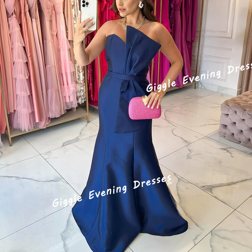 Giggle Satin Strapless Draped Summer Prom Gown Saudi Arab Sleeveless Elegance Floor-Length Evening Party Dresses for Women 2024