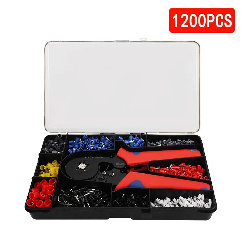 HSC8 Series Self-Adjusting Ratchet Crimping Tool With 1200pcs Ferrule Terminals Kit European-Style 6-4mm² (AWG 10-12)