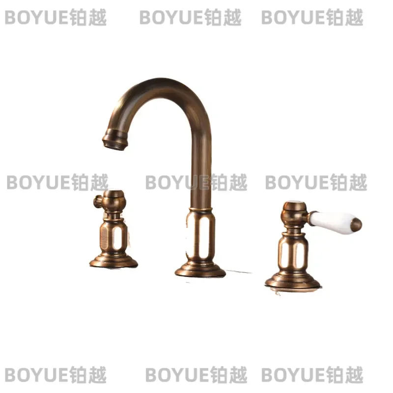 Retro Luxury Bronze Basin Faucet Set European Style Refined Copper Mixer Tap Classic Water Separation Design for Countertop