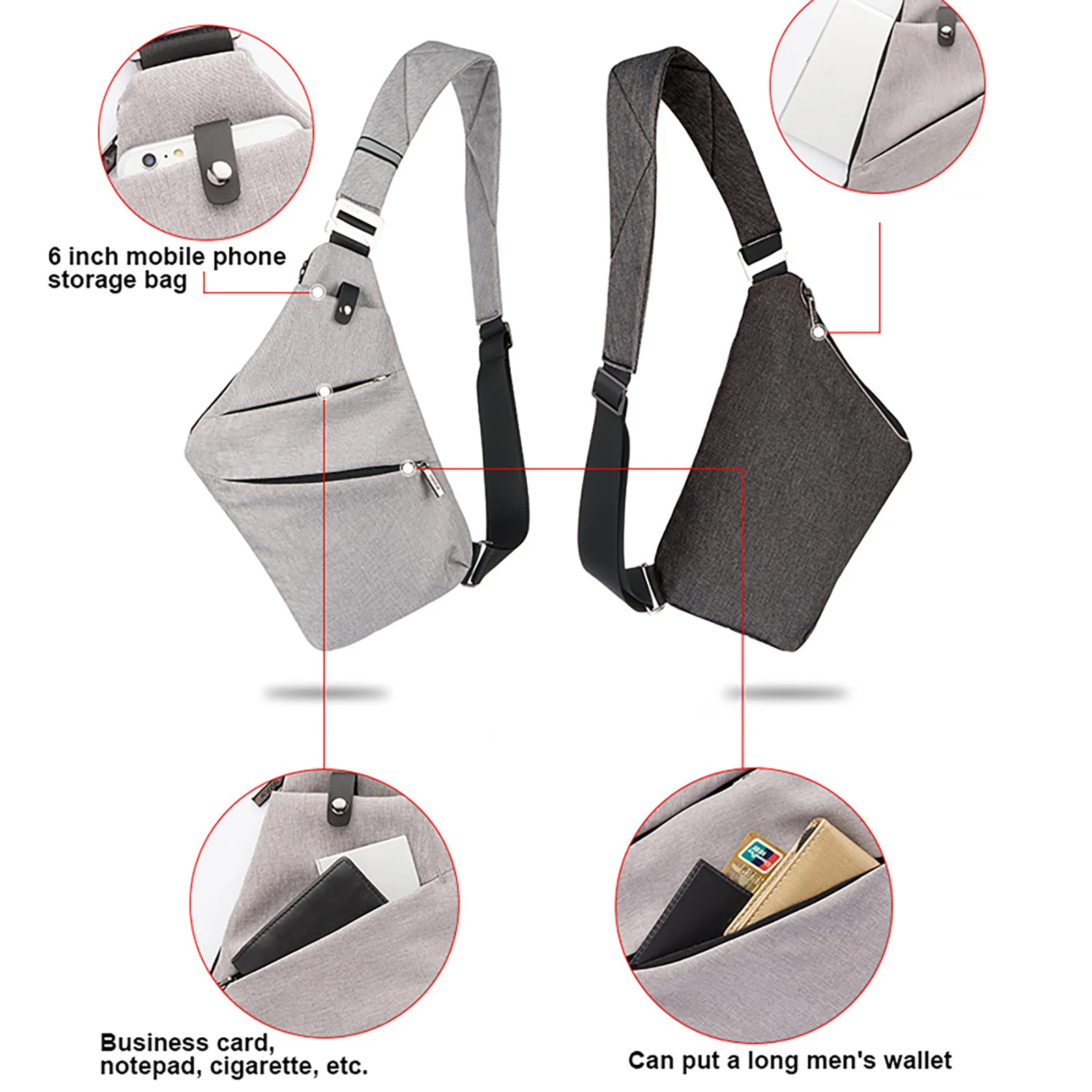 Men Crossbody Sling Bag Adjustable Strap Thin Lightweight Soulder Bag for Travel Sports Camping Hiking