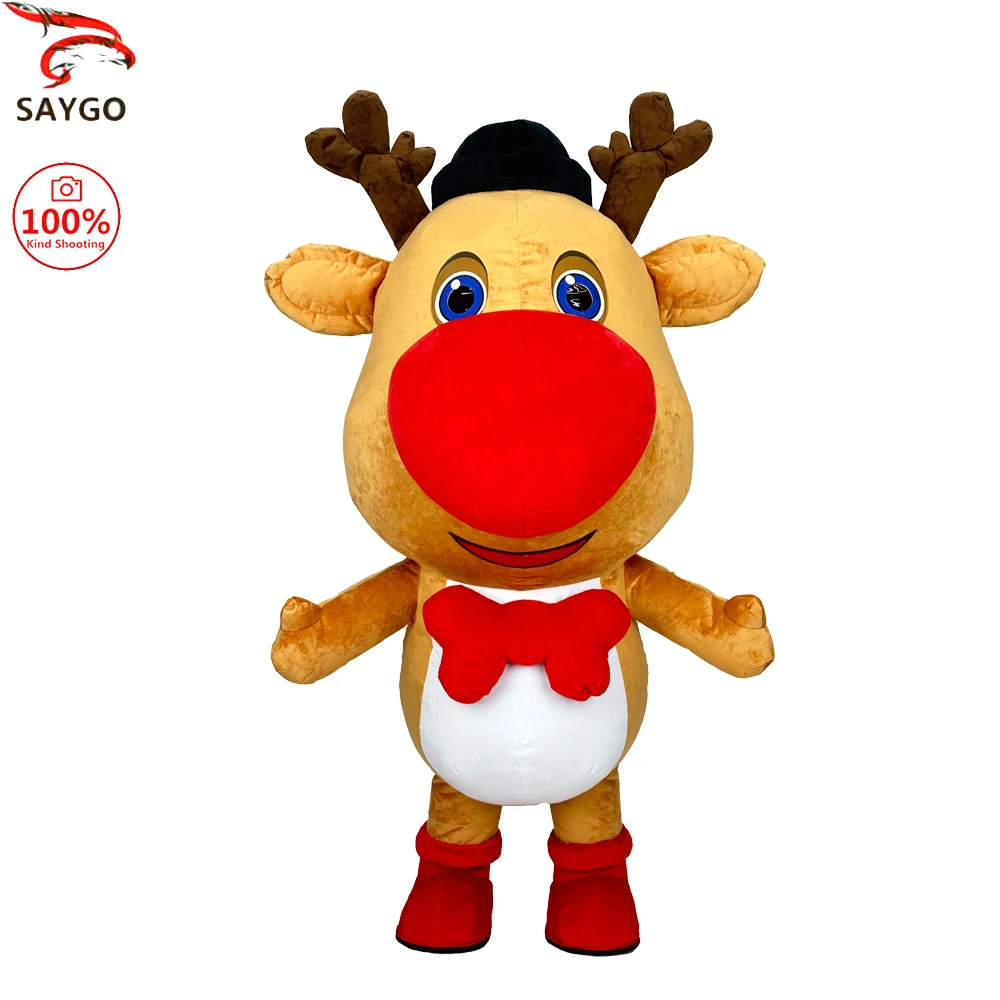 SAYGO Christmas Deer Inflatable Plush Costume Adult Character Mascot Halloween Character Cosplay Party Performance Costume