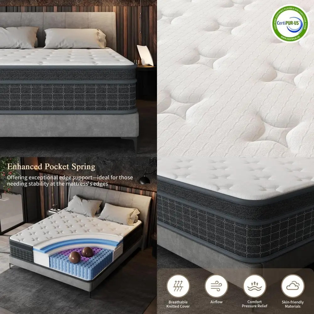 Twin Size Mattress in a Box, 12 Inch with Pocketed Springs, Pressure Relief, Motion Isolation for Comfortable Sleep