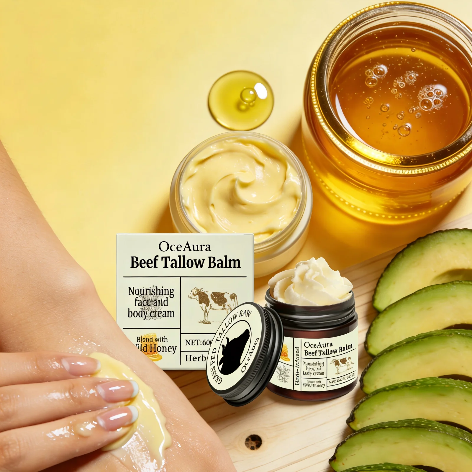 

Бальзам OceAura с говяжьим жиром и медом для восстановления кожного барьера, ухода за гладкой кожей, против трещин, увлажняющий крем для тела, питательный крем для лица с оливковым маслом