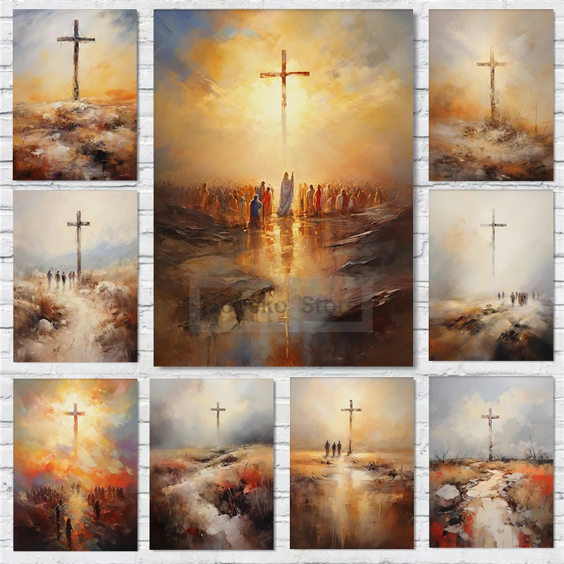 The Holy Cross Jesus Christ Abstract Christian Art Bible Posters Prints Canvas Painting Wall Art Pictures Home Room Decor Gift