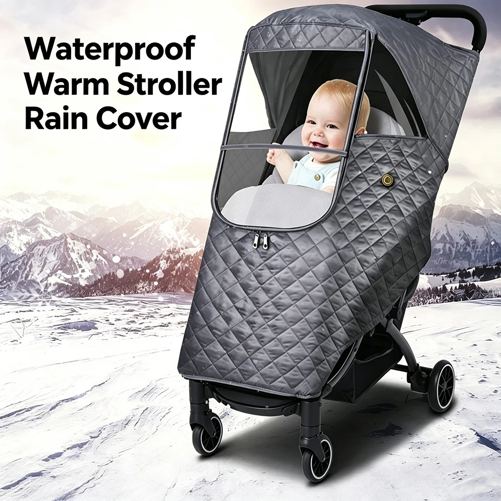 Universal Winter Thicken Rain Cover for Baby Stroller Waterproof Winter Warm Cotton Hood Wind Dust Raincoat Stroller Accessories