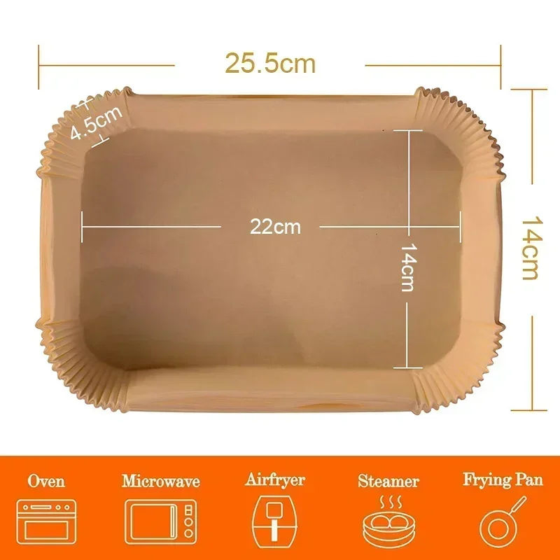 50/100Pcs Rectangle Air Fryer Disposable Parchment Paper Liner Oil-proof Paper Tray Non-Stick Baking Mat Air Fryer Accessories