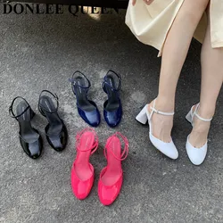 2024 Fashion Square High Heels Slingback Sandals Women Slip On Mules Shoes Women Shallow Brand Pumps For Office Lady Dress Mujer