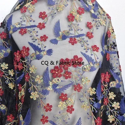 

Black Heavy Handmade Three-dimensional Bird Net Yarn Embroidery Lace Fabric For Dress Clothing Skirt By The Meter