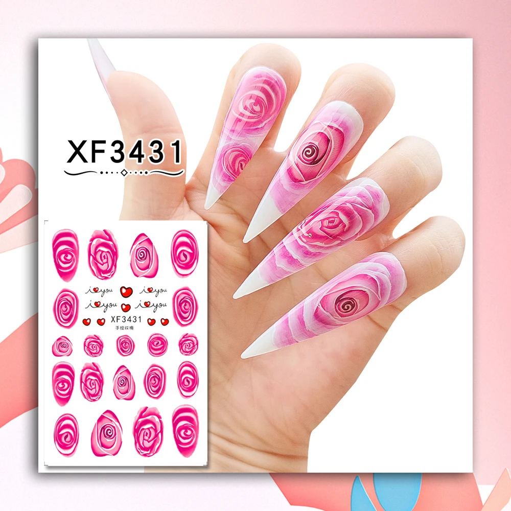 

10PCS DIY Colorful Flowers Collection Nail Art Sticker 3D Pink Rose Self-Adhesive Nail Slider Blue Enchantress Nail Decal