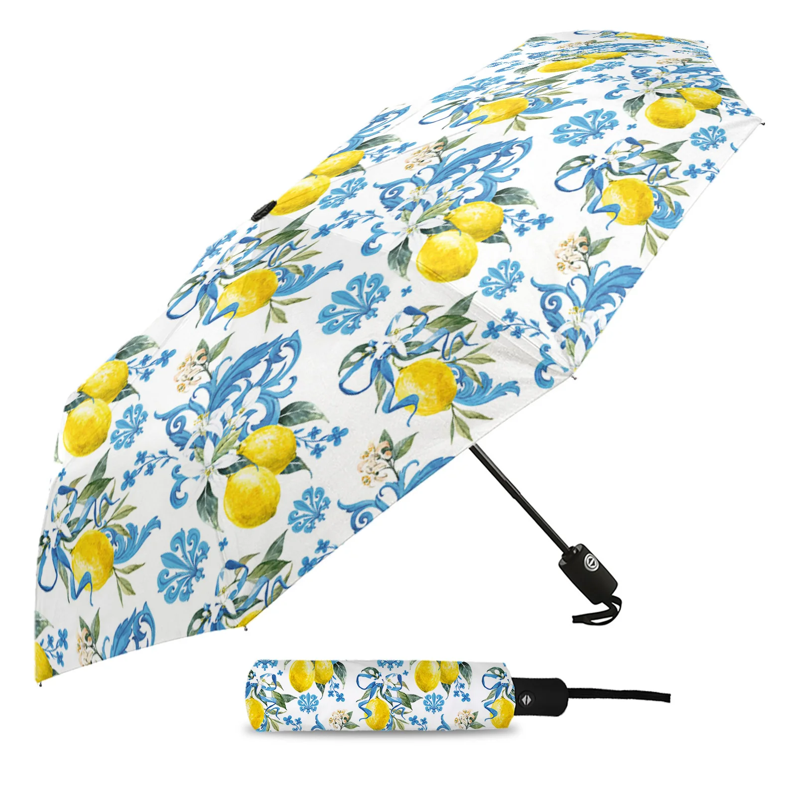 Lemon And Baroque Decoration Print Women Men Rain Umbrella Three Folding Girl Durable Portable Automatic Umbrellas Gift Parasol