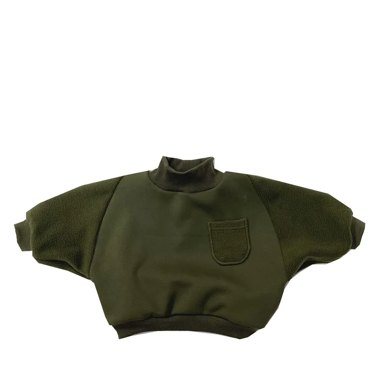 Felpa con cappuccio in pile per bambini ragazzi inverno Casual peluche caldo mezzo collo alto bambini ragazzi Pullover solido sciolto bambino