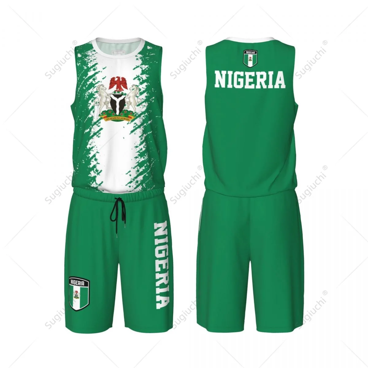 Team-up Nigeria Flag Grain Men Basketball Jersey Set Shirt & Pants Sleeveless Custom Name Nunber Exclusive