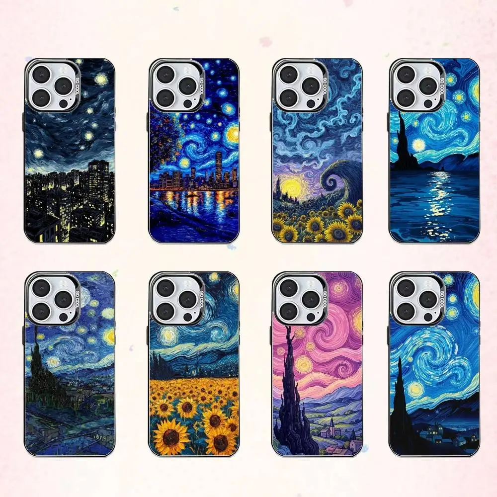

V-Van G-Gogh The Starry N-Night Phone Case For iPhone17,16,15,14,13,12,11 Plus,Pro Max Colored Silver Plated Inside Cover