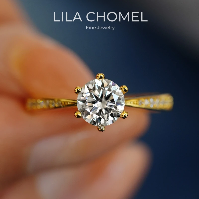 Women Valentine's Day 18K Gold Wedding Band 1/2CT Moissanite Diamond Girlfriend Birthday Gift Rings Engagement Lady Fine Jewelry