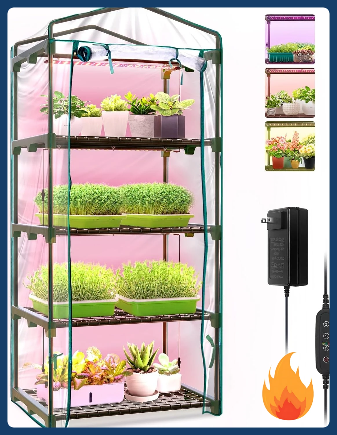 

[New Arrival!]Indoor Greenhouse with Grow Lights, 4 Tier 27.2" L×19.9" W×61.8" H Mini Greenhouse with Zippered PVC Cover for See