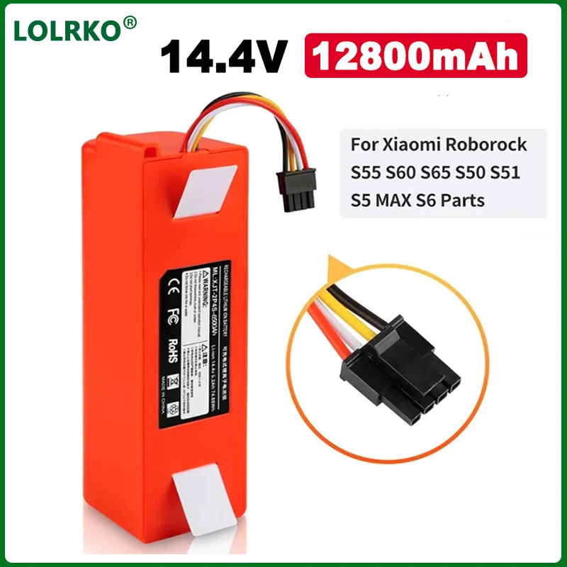 Replacement Battery 14.4V 12800mAh for Roborock S50 S5 S6 S7 Pure/MAX/MaxV/MaxV Ultra/Q5 Q7 Pro/MAX Vacuum Cleaner