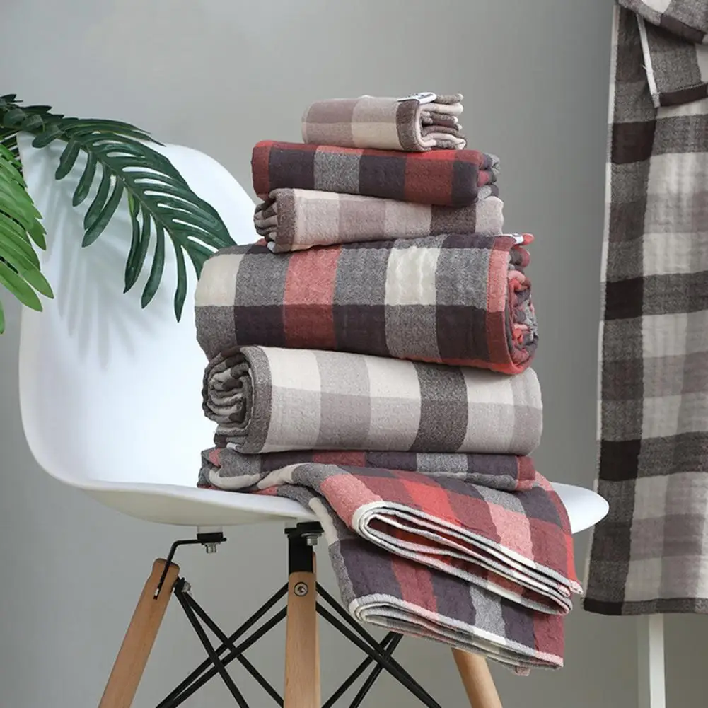 

Fashion Face Towel Plaid Printing Gauze Bath Towel Winter Indoor Bathing Towel Bathroom Accessories