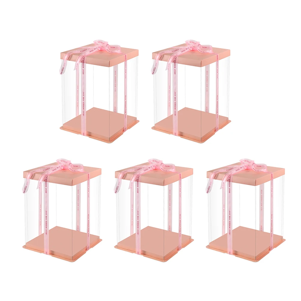 

5Pcs Cake Box Food Grade PET Safe Easy Clean Break Resistant Travel Picnic Ribbon Sealed Cover Christmas Birthday Cakes