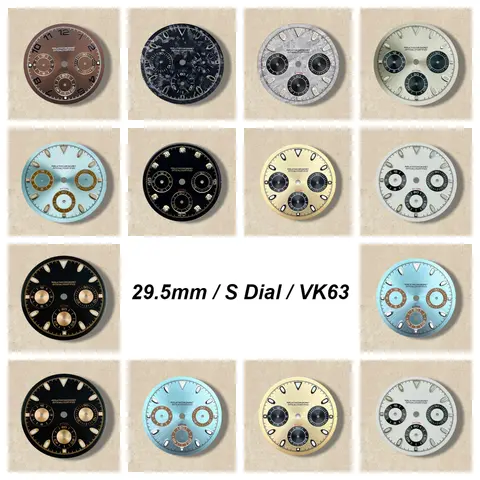 29.5mm S 로고 팬더 다이얼 맞춤 VK63 무브먼트 녹색 빛나는 고품질 다이얼 시계 수정 액세서리 29.5mm S 로고 팬더 다이얼 맞춤 VK63 무브먼트 녹색 빛나는 고품질 다이얼 시계 수정 액세서리
