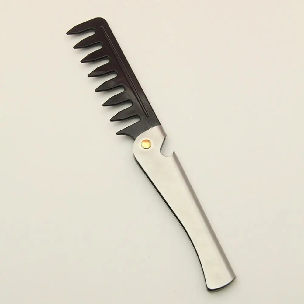 Stainless Steel Handle Oil Head Comb Professional Folding Wide Teeth Men Comb Portable Durable Hairdressing Hair Comb Salon